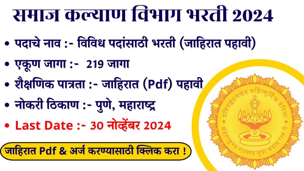 Samaj Kalyan Vibhag Vacancy 2024 