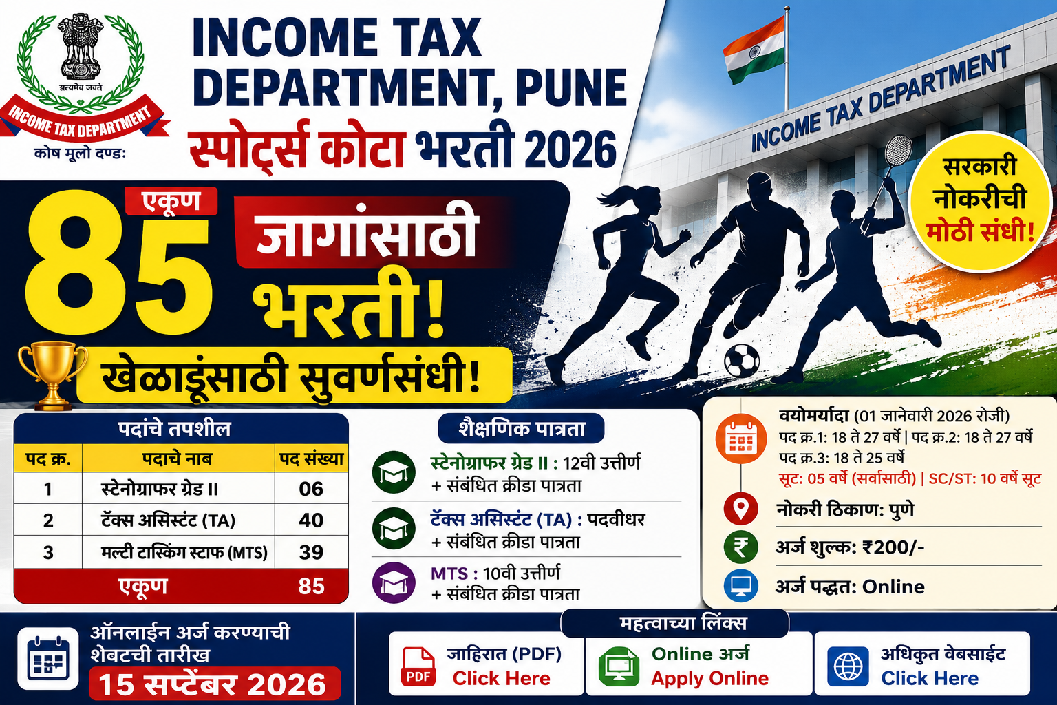 Income Tax Pune Sports Quota Bharti 2026